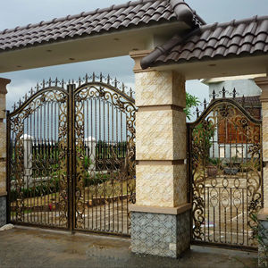 Porte en fer forgé de style européen, luxe européen, style français, cadre en acier massif 16x16mm, revêtement en poudre de cuivre noir, décoratif - Product Image 1