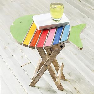Mesa de Centro Plegable de Madera con Forma de Pez, Diseño Multicolor Pintado a Mano, para Niños, Sala de Estar - Product Image 3