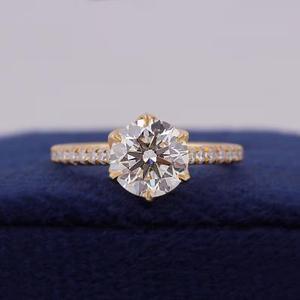 Round Cut Diamond Solitaire Engagement <b>Ring</b> in Yellow Gold Pave Band Classic Bridal <b>Ring</b> Luxury Wedding <b>Ring</b> <b>Fine</b> Diamond - Product Image 1