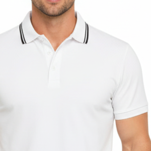 Custom Logo Men's <b>White</b> Polo <b>Shirt</b> with Black Contrast Tipping Collar Short Sleeve Breathable Athletic Fit Casual Polo <b>shirt</b> - Product Image 3