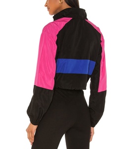 Custom Women's <b>Pink</b> Black Nylon Cropped Windbreaker <b>Waterproof</b> <b>Jacket</b> Streetwear Polyester Color Block <b>Jacket</b> - Product Image 2