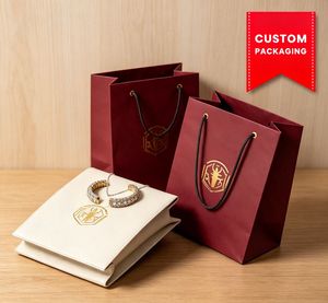 Sacs en papier haut de gamme pour bijoux, sacs en papier estampés à l'or pour bijoux, sacs de shopping de luxe pour boutiques de bijoux - Product Image 1