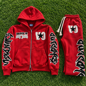 Ensemble de survêtement personnalisé 500 GSM épais délavé à l'acide avec broderie appliquée effet vieilli, sweat à capuche et pantalon de survêtement, style streetwear, fabricant - Product Image 4