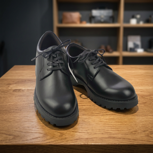 Chaussures Derby en cuir PU noir à lacets avec doublure en mesh, plateforme discrète de 5 cm pour augmenter la taille, bout uni, toutes saisons - Product Image 2