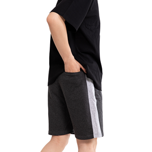 Shorts Bermuda en coton gris foncé pour homme avec bande latérale et cordon de serrage à la taille, tenue décontractée - Product Image 6