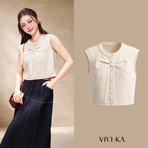 Blusa Corta sin Mangas para Mujer, Diseño ODM OEM, Cuello Redondo, Detalle de Lazo, Corte Entallado, Color Sólido, Primavera-Verano, Ajuste Regular, CORA - Product Image 1