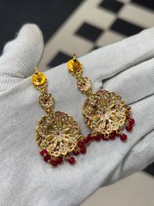 Boucles d'oreilles de luxe en forme de fleur, plaquées rhodium, imitation perle, style chandelier, pour femme, vintage, cadeau de mariage indien - Product Image 4