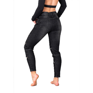 Jean en denim extensible pour femme, style vintage rétro, coupe ample, taille basse, déchiré, coupe crayon, prix abordable, OEM - Product Image 2