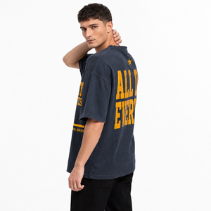 เสื้อยืดคอกลมแขนสั้นทรงโอเวอร์ไซส์ผ้าคอตตอนเจอร์ซีย์สำหรับผู้ชาย พิมพ์ลายตัวอักษรด้านหน้า สไตล์ลำลอง - Product Image 4