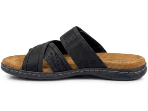 Sandales à enfiler en cuir véritable noir pour femme, à bout ouvert, avec semelle intermédiaire en EVA amortie, respirantes, tendance, semelle extérieure en caoutchouc - Product Image 2