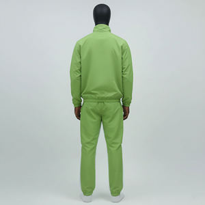 Ensemble de survêtement pour homme vert lime et blanc avec veste à col montant zippée et pantalon de jogging, tenue de sport active - Product Image 3