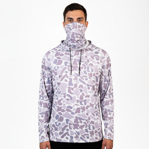 <b>Men's</b> Purple Camouflage Hooded Long Sleeve Pullover Fishing Shirt with <b>Face</b> <b>Mask</b> Anti-UV - Product Image 2