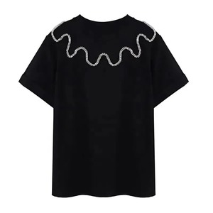 Camiseta de lujo con pedrería y efecto brillante, de algodón premium, cómoda de llevar, ideal para conjuntos llamativos. - Product Image 1