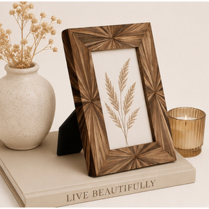 Cadre photo en bois de luxe à motif soleil éclatant, design en paille, fait main, cadre photo en bois de qualité supérieure pour table, bureau, décoration intérieure - Product Image 2