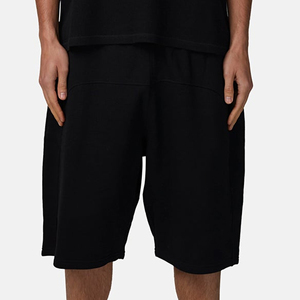 Pantalones Cortos Bermuda de Algodón Negro Sólido para Hombre, Cintura Elástica, Bolsillos Casuales, Transpirables, Tejido de Punto, Corte Medio - Product Image 4