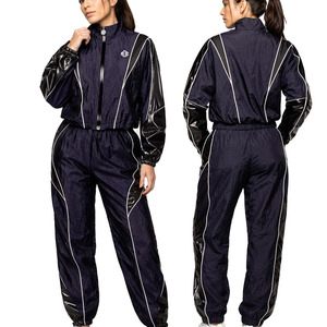 Custom Women Navy <b>Lightweight</b> Windbreaker Track 2-piece Set and Pants OEM ODM Reflective Trim Sportswear Casual <b>Jacket</b> for men - Product Image 1