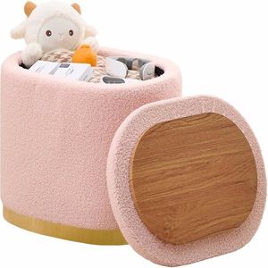 Round Storage Ottoman <b>with</b> Flip Top Lid Multi-Functional Metal Base Side <b>Table</b> Upholstered Vanity <b>Stool</b> <b>with</b> Footrest - Product Image 1