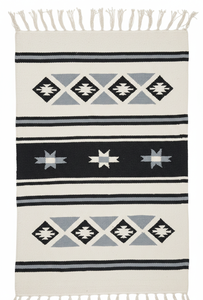 Alfombra de Algodón Tejida a Mano con Diseño Floral de Tres Tonos, Moderna, Lavable a Máquina, Reversible, Negra, para Camping, Hogar, Picnic - Product Image 4