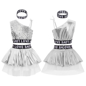 Conjunto de Disfraz de Baile Hip-Hop y Jazz para Niñas, con Chaleco y Falda Tutú Metálica, para Actuaciones, Fiestas, Baile Callejero y Animación - Product Image 2