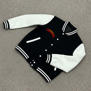Sporty Men Varsity <b>Jacket</b> Oversized Baseball Coat Ribbed Collar Snap Closure Long Sleeve Casual Fashion Streetwear Use and sale - Product Image 1