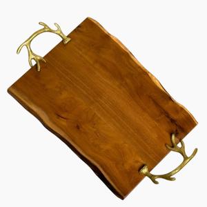 Elegante bandeja de madera para servir con asa de metal con diseño de flores, bandeja decorativa para encimera de cocina, bandeja para servir té y café - Product Image 3