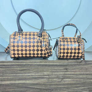 Premium Tooled Checkered Genuine Leather Women Handbags Crossbody Large Capacity Gym & Travel Speedy Duffel Bag For Daily Use - Product Image 4