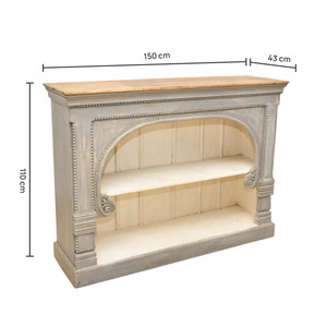 Console de présentation en bois de manguier sculpté à la main avec étagère ouverte, meuble d'entrée en bois sculpté - Product Image 5