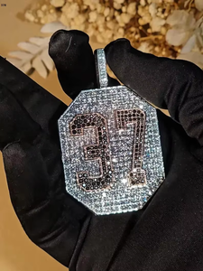 Colgante con Número Iced Out, Chapado en Rodio, Plata y Piedra Negra, Estilo Hip Hop, Joyería Personalizada para Hombre - Product Image 3