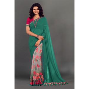Chemisier non cousu traditionnel indien pour femme avec imprimé fleuri Georgette Saree pour les mariages et les fêtes en soie - Product Image 6