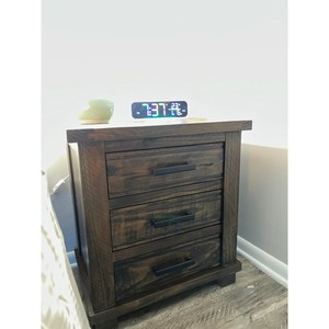 Vintage Rustic <b>Rectangle</b> Pine Wood Nightstand 3-Drawer <b>Side</b> <b>Table</b> Wholesale Moradabad - Product Image 2