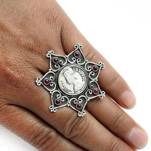 New Ethnic Design 925 Solid Sterling Silver <b>Plain</b> <b>Ring</b> Pretty Flower Design Bohemian <b>Ring</b> With Round Cut Multi Ruby Gemstone - Product Image 2
