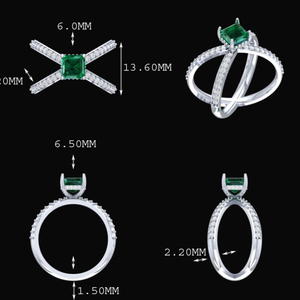 Anillo de Compromiso de Diseño en Forma de X con Diamantes Cruzados y Piedra Verde de Corte Brillante para Mujer, Oro Blanco de 18K, Certificado IGI, Cultivado en Laboratorio - Product Image 1