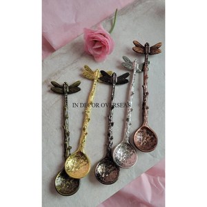 Cuillères à thé élégantes en acier inoxydable argenté avec manches en pierres vertes, ensemble de couverts décoratifs pour service de traiteur de mariage - Product Image 5