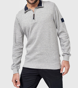 Men's Gray Quarter Zip Knitted Pullover Sweatshirt Regular Fit Turn-down Collar Casual Autumn Wear Solid Color Left Sleeve Logo - Product Image 1