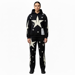 Custom Patch Work Digital Print Acid Wash <b>Zip</b> Hoodie Set Heavyweight 100% Cotton Unisex Tracksuit Streetwear Wholesale Apparel - Product Image 5