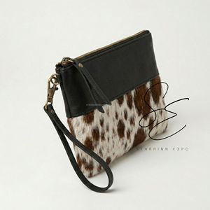 Handmade Cowhide Leather Wristlet <b>Wallet</b> Hair On Hide Western Clutch Zipper Travel Pouch Women OEM Custom - Product Image 3
