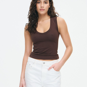 Women's Basic Stretch Vest Polyester/Cotton Jersey <b>Tops</b> Ribbed Breathable Sporty Scoop Neckline Sleeveless <b>Crop</b> Tank <b>Top</b> Short - Product Image 1