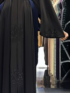 Best Selling Abaya Modest Dubai Beaded Sequined <b>Long</b> Sleeve Abaya Muslim Traditional Handmade Wedding Women Breathable V Neck - Product Image 3