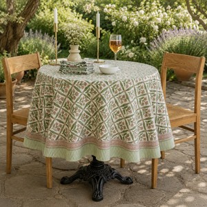 Indian Block Printed Handmade Eco-Friendly Cotton Square <b>Tablecloth</b> Large Classic Style Dining <b>Table</b> Cover Customizable Floral - Product Image 3