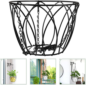 Panier suspendu pour pots de fleurs avec cadre ajouré incurvé, chaîne et crochet, support de plantes pour intérieur, extérieur, balcon, jardin - Product Image 3