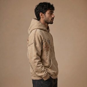 <b>Mens</b> Distressed Embroidery Hoodie Oversized Casual <b>Pullover</b> with Vintage Wash and Fashionable Streetwear Design - Product Image 3