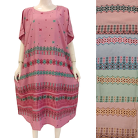 Vestido Casual Corto Tipo Kaftan para Mujer con Cintura Elástica, Largo hasta la Rodilla, Estampado Floral, para Uso Diario en Verano, Mezcla de Rayón por Chrysanta