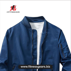 Veste bomber bleu marine pour homme JUST FITNESS GEARS, fermeture éclair, coupe décontractée, coupe-vent, pour l'automne - Product Image 3