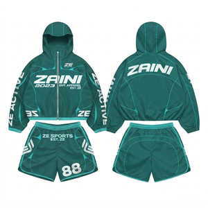 Women Windbreaker <b>Short</b> <b>Set</b> Hooded Quick Dry Winter Sports Wear 2-Piece Casual 300g Polyester/Nylon Taslan Black Purple Panel - Product Image 1
