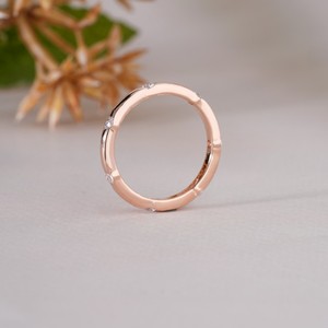 Minimalist Rose Gold Flush Set Moissanite Eternity Band Modern Scattered Round <b>Diamond</b> <b>Simulant</b> Wedding Ring Sleek Gift - Product Image 5