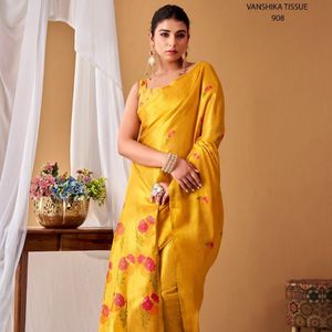 Premium South Indian <b>Tissue</b> Silk Saree with Floral Weaving And Designer Pallu <b>Wedding</b> And Festive Wear By Royal Export - Product Image 6