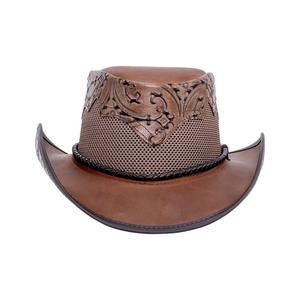 Chapeau de cowboy vintage en cuir Royal Frontier de haute qualité, respirant, en maille, style western, pour hommes et femmes - Product Image 1