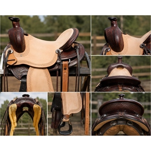 Selle de cheval western en cuir véritable sur mesure, selle d'équitation de cowboy haut de gamme avec outillage décoratif, étrier OEM - Product Image 4