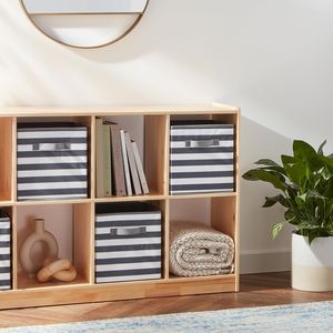 White/<b>Light</b> Grey Stripe 6-Pack Collapsible Fabric Storage Bins Handles 13\" X 13\" X 13\" <b>Cube</b> Organizer Convenient Bin for Home - Product Image 3
