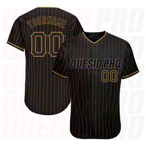 Camiseta de Béisbol Personalizada para Equipo, con Nombre y Número, Diseño Negro con Rayas Doradas, Auténtica - Product Image 1